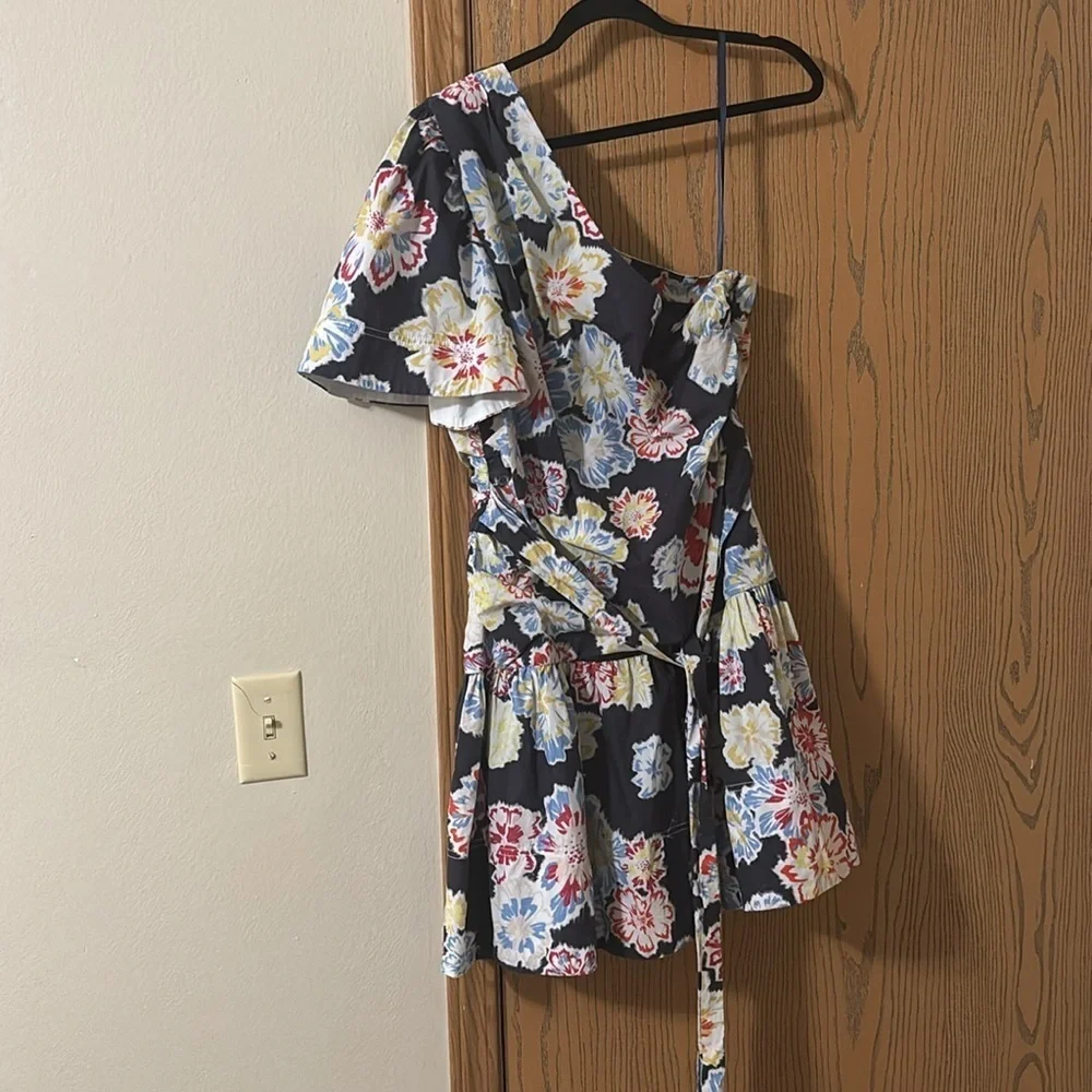Tanya Taylor Amber Floral One-Shoulder Belted Mini Dress